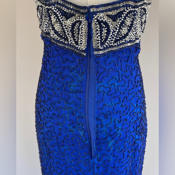 VTG LAURENCE KAZAR 90s 100% Silk Beaded Halter Gown Prom Formal Maxi Dress Sz S - Picture 15 of 16